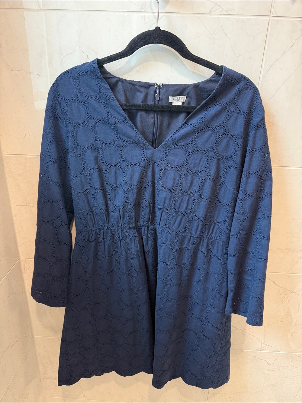 J. Crew Navy Eyelet V-Neck Long Sleeve Dress
